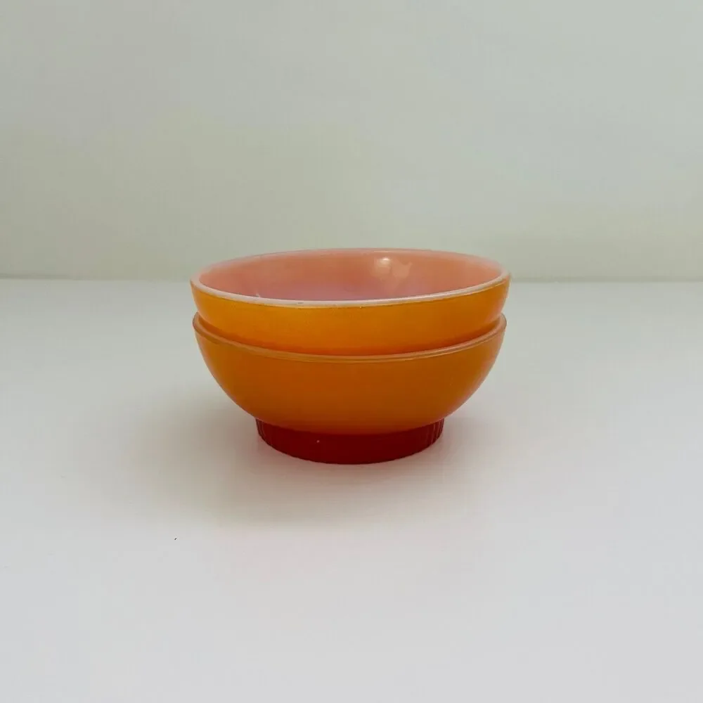 ANCHOR HOCKING Fire King Red Orange Ombré Milk Glass Footed Soup Bowls